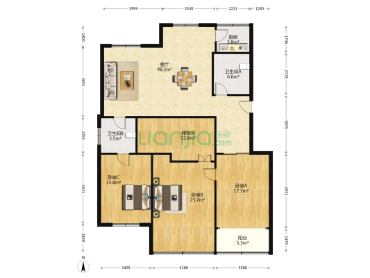 良晨大厦186号 3室1厅2卫 182平方
