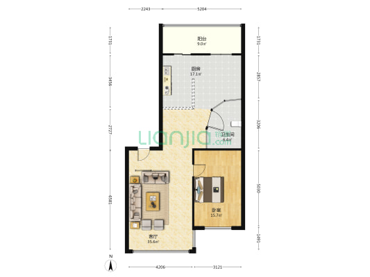 群力家园S区 1室1厅1卫 109平方