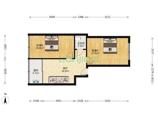 头桥社区海马冲47号院落 2室1厅1卫 72平方