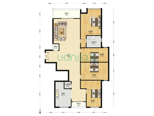 天基天著 4室1厅2卫 223平方
