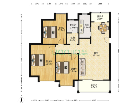 锦华东南苑 3室1厅1卫 126平方