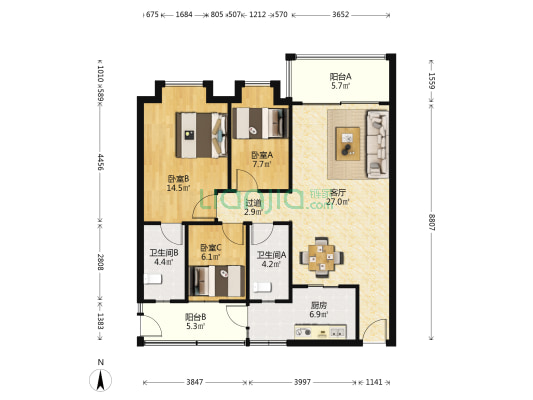 东瀚园 3室1厅2卫 96平方
