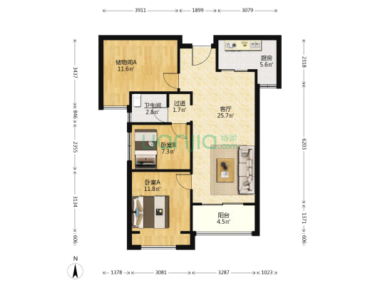 荣邦城东区 2室1厅1卫 96平方
