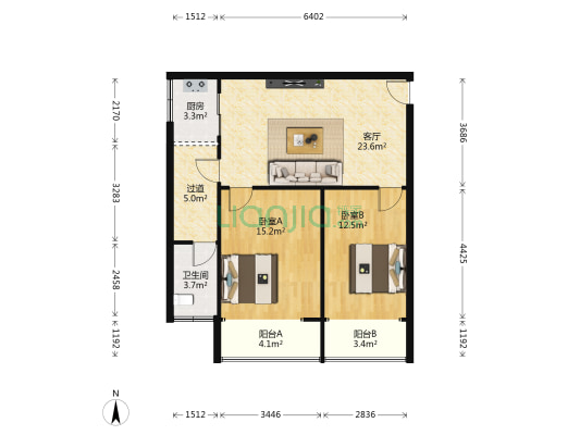 丰储街1号 2室1厅1卫 96平方