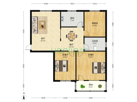 春源装潢公司家属院 2室2厅1卫 120平方