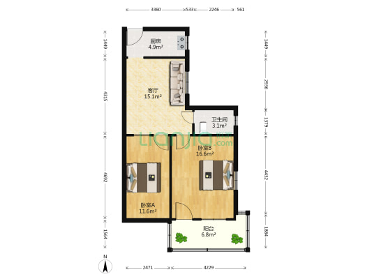桥儿头新村蔷薇组团 2室1厅1卫 66平方