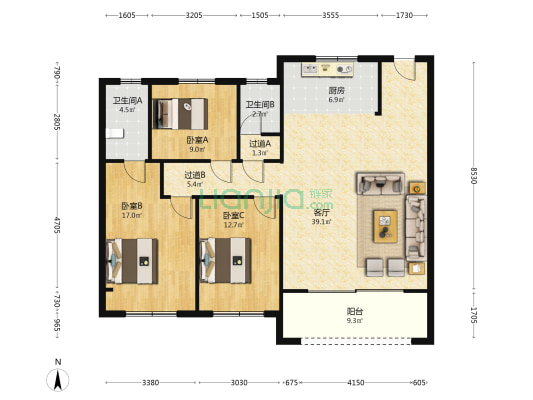 瑞和苑 3室1厅2卫 142平方