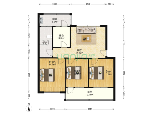 三国苑吴苑 3室1厅1卫 100平方