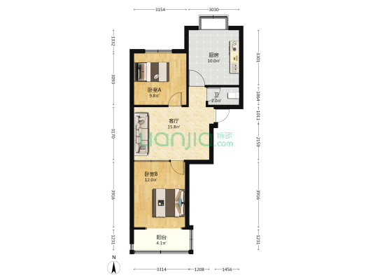 报社胡同4号院 2室1厅1卫 62平方