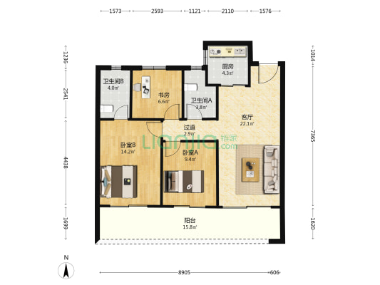 华鸿华宇未来之星 3室1厅2卫 99平方