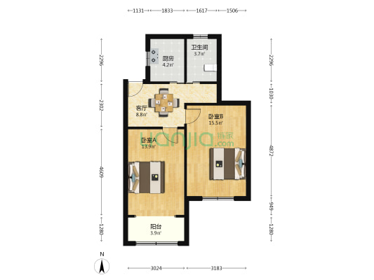 古北大楼 2室1厅1卫 67平方