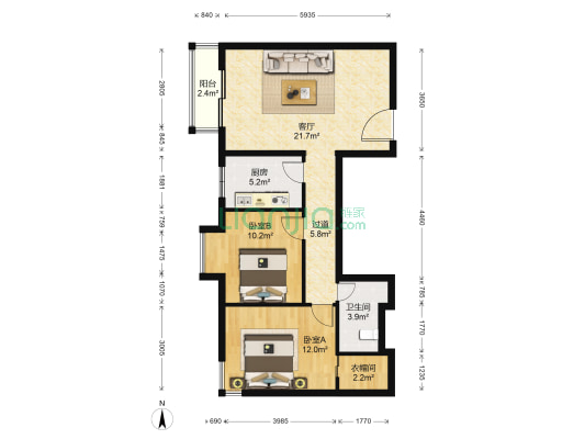 中海馥园 2室1厅1卫 89平方