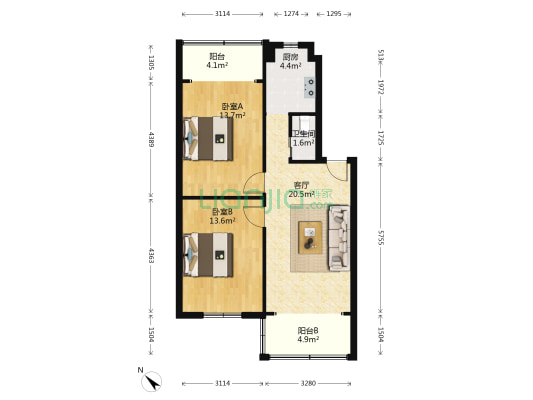 永陵路29号 2室1厅1卫 75平方