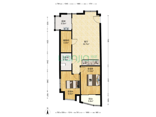 黄龙一区 2室1厅1卫 100平方