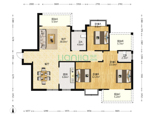莲花新城 3室1厅2卫 127平方