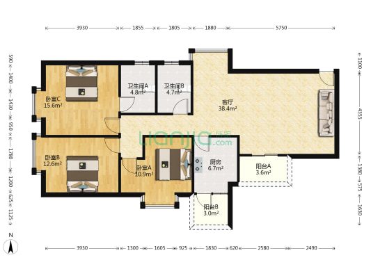 盛都家园 3室1厅2卫 117平方