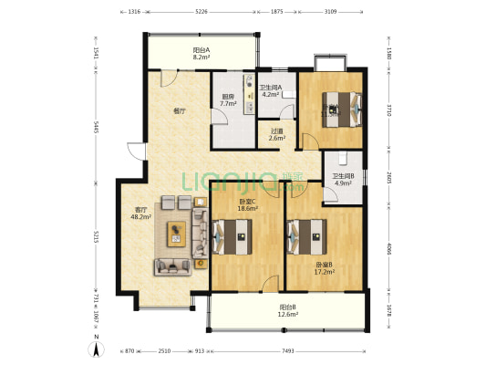 世纪花园 3室1厅2卫 158平方