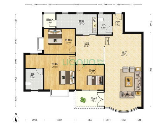 佳瑞园 3室1厅2卫 150平方