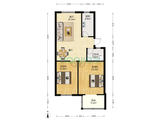 惠民丁香园 2室1厅1卫 82平方