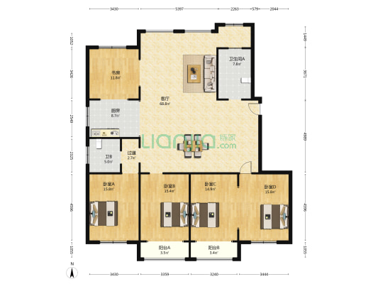 启秀花园 5室1厅2卫 211平方