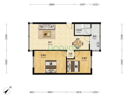 环城西路(南沙) 2室1厅1卫 80平方