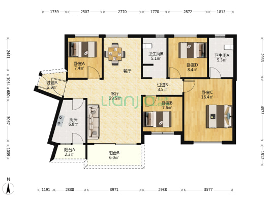 振业城二期 4室1厅2卫 129平方