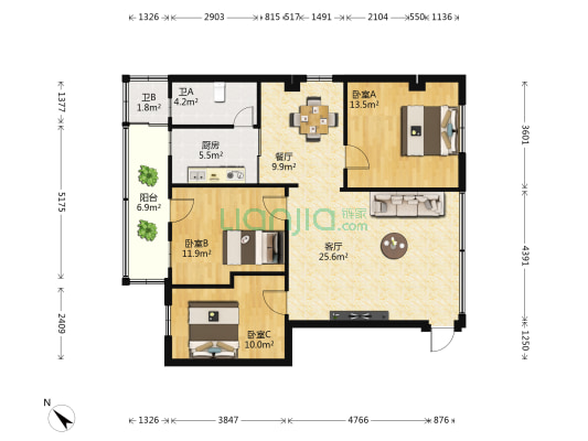 海湾公司住宿区 3室2厅2卫 103平方