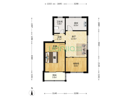 外贸公司 1室1厅1卫 62平方
