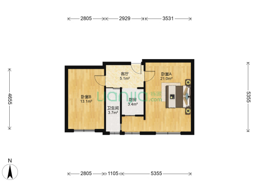 范阳路矿山局家属院全阳两居，精装。房本满二年。-户型图