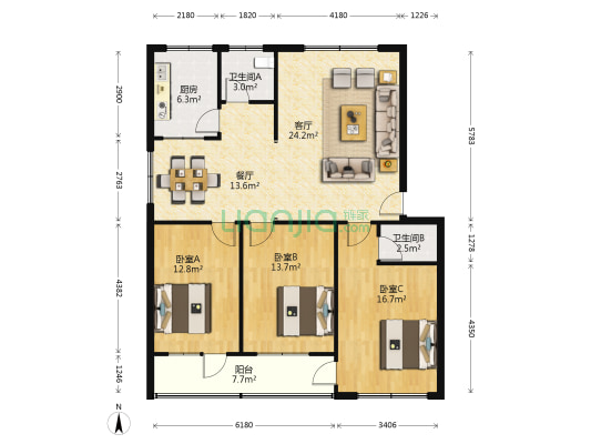 开元小区 3室2厅2卫 125平方