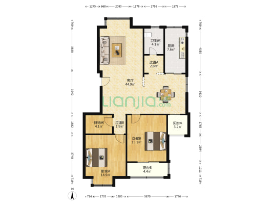 联成名苑 2室1厅1卫 124平方