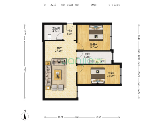 大智商城 2室1厅1卫 86平方
