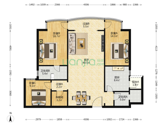 高速大厦 3室1厅2卫 116平方