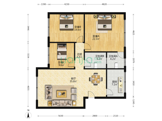 四川省核工业地质局二八二大队 3室1厅2卫 110平方