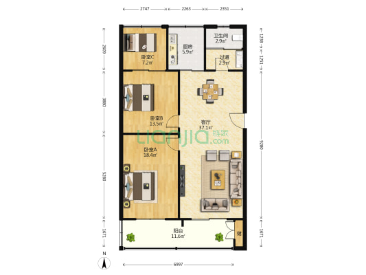 金竹社区（海关宿舍） 3室1厅1卫 108平方