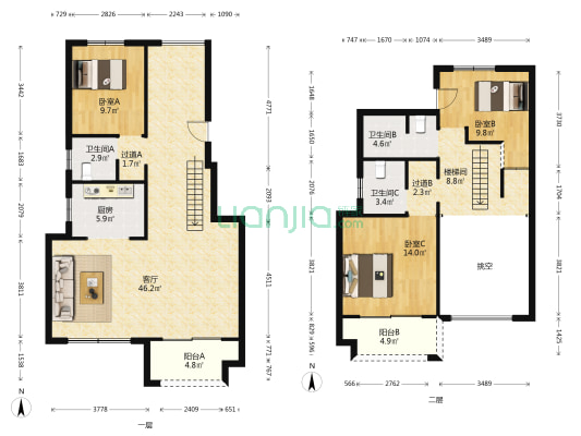 蓝山玖玥 3室1厅3卫 136平方