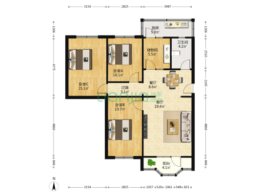 许昌离职干部修养所 3室2厅1卫 109平方