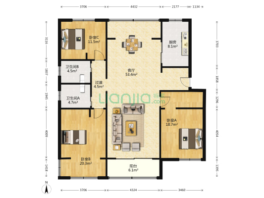 之江花园 3室1厅2卫 148平方