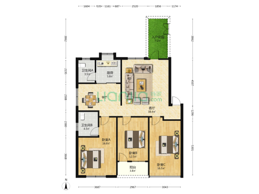 濵湖莊園 3室1厅2卫 117平方