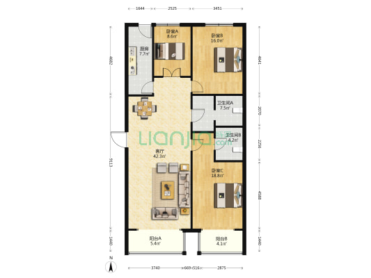 琴苑小区 3室1厅2卫 156平方