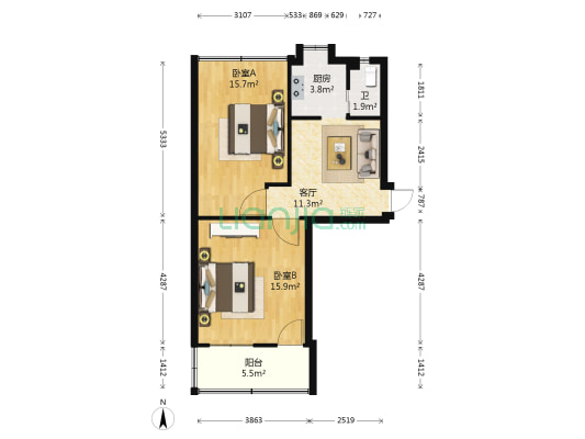 墩子塘 2室1厅1卫 64平方