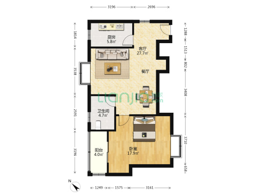 黄山路12号 1室1厅1卫 80平方