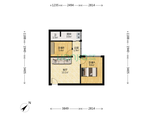 吉豪苑 2室1厅1卫 68平方