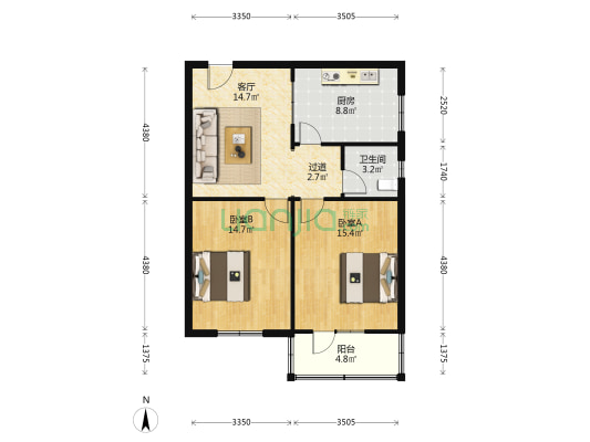 昆仑十六街坊 2室1厅1卫 75平方