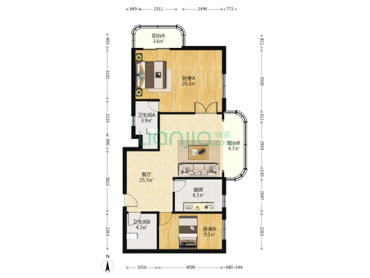 襄乐大厦 2室1厅2卫 113平方