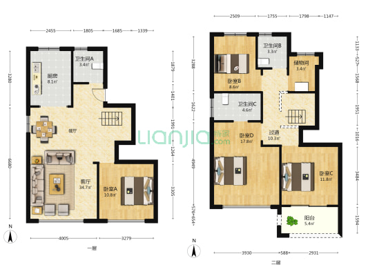 东湖留庄 4室1厅3卫 158平方