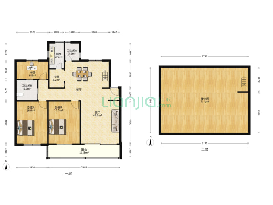 时代花园 3室1厅2卫 134平方