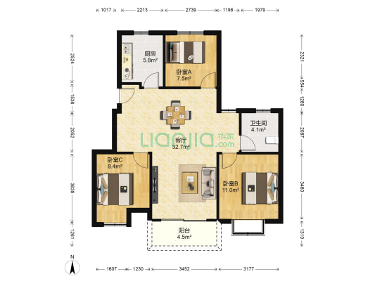 正荣悦岚山 3室1厅1卫 95平方