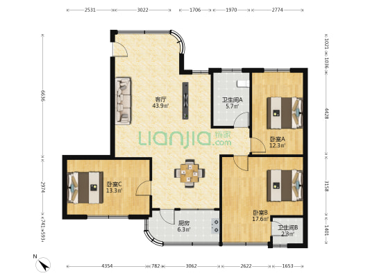 金龙路４1号 3室1厅2卫 104平方