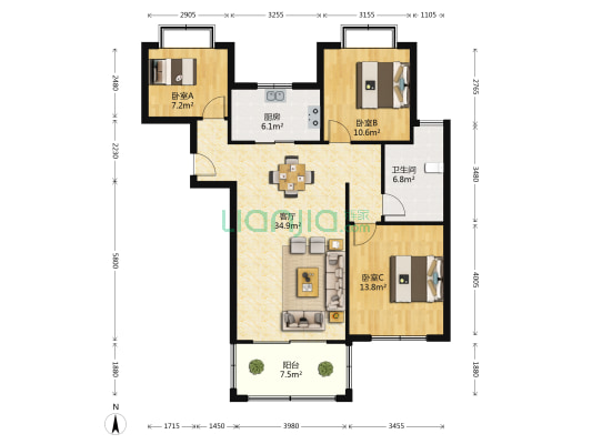 帝奥北城名郡二期 3室1厅1卫 111平方